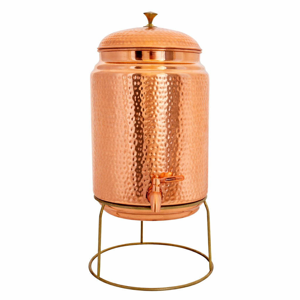 Pure Copper Hammered Design Water Pot With Stand